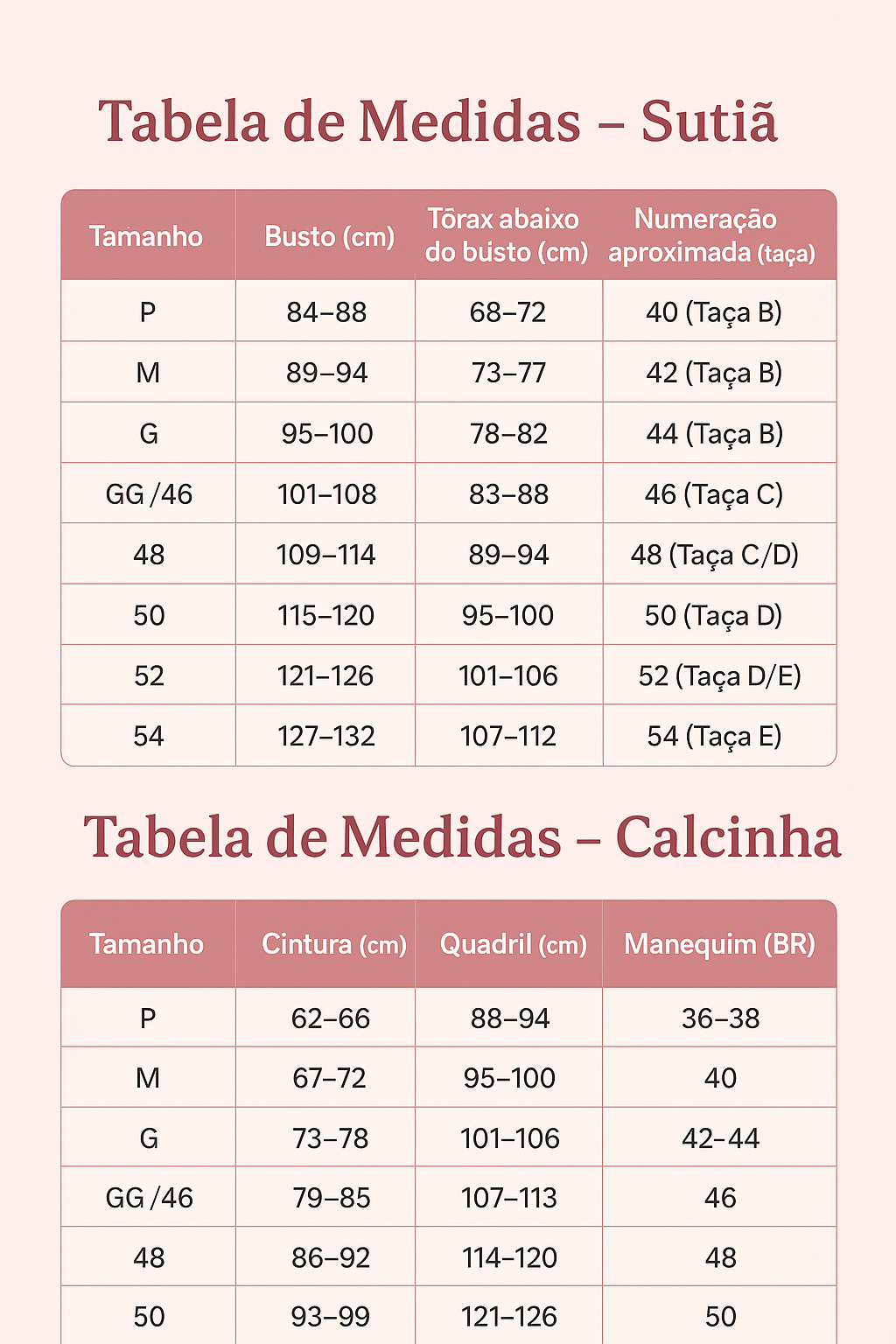 Tabela de Medidas